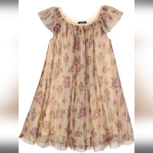 ZUNIE KIDS FLORAL METALLIC FLUTTER SLEEVE DRESS SIZE 5